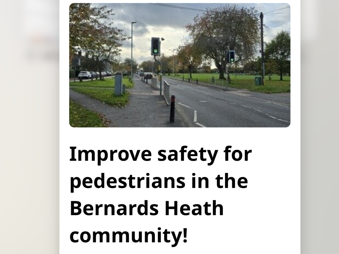 Photo from Change.org website looking down Sandridge Road with the traffic lights crossing in the foreground